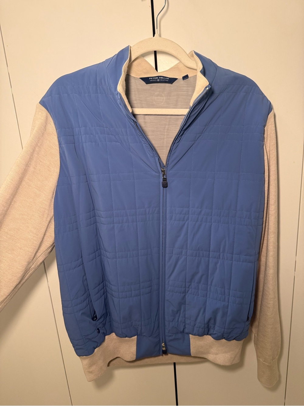 Peter Millar Light Blue Quilted Jacket with Cream Collar